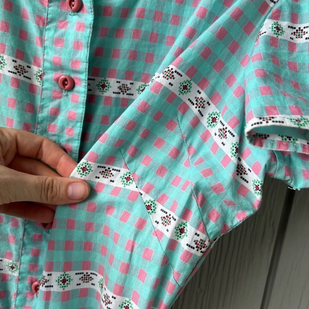 True Vintage Wayne Maid 1950s Gingham Shirtwaist Dress – Pink & Turquoise, M/L - Picture 6 of 14